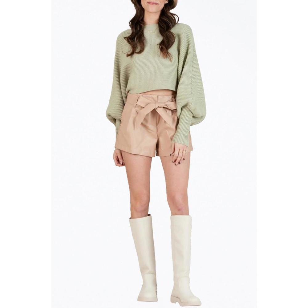 NEW LUCCA misha cropped ribbed-knit sweater in moss